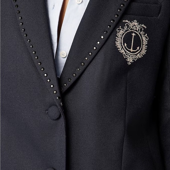 J crew navy Collection relaxed blazer crest embellishment in wool-blend flannel - Picture 3 of 5